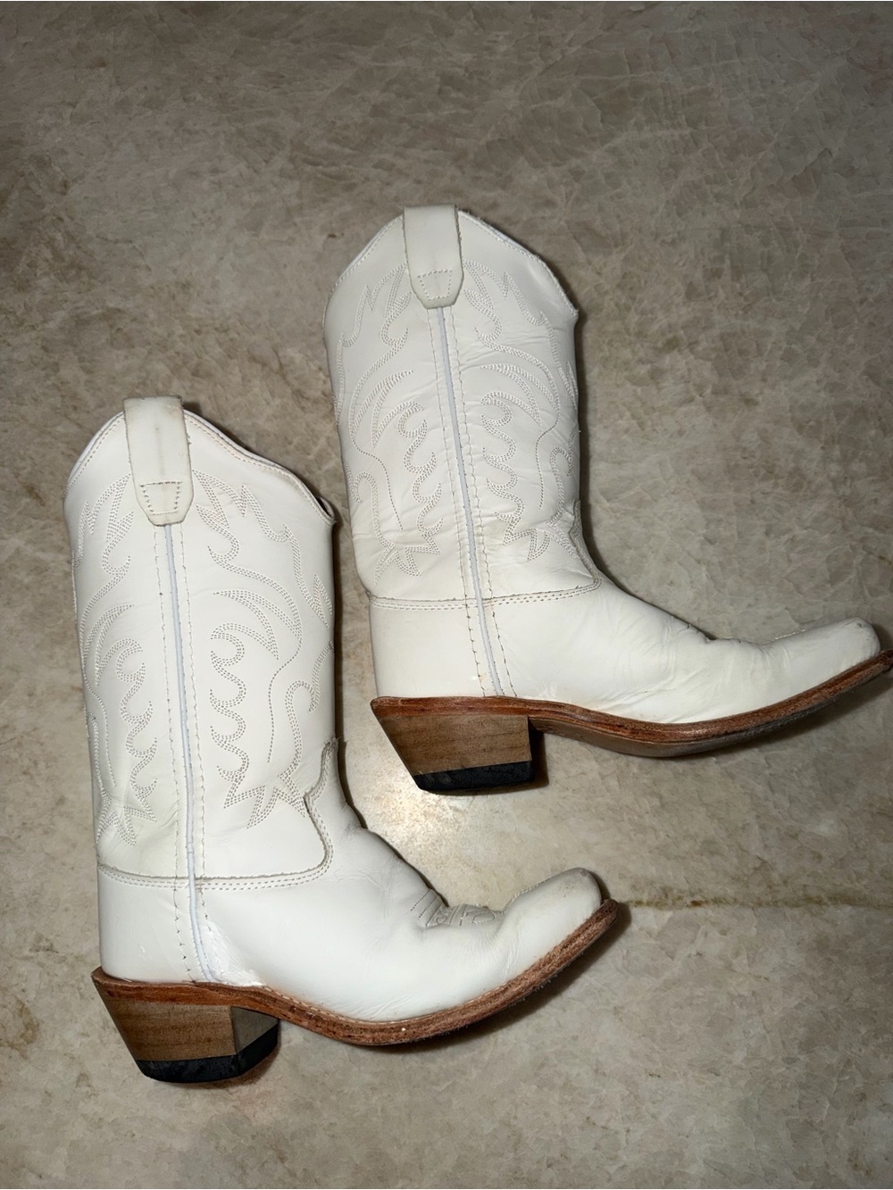 Kids White Leather Western Cowboy Boots